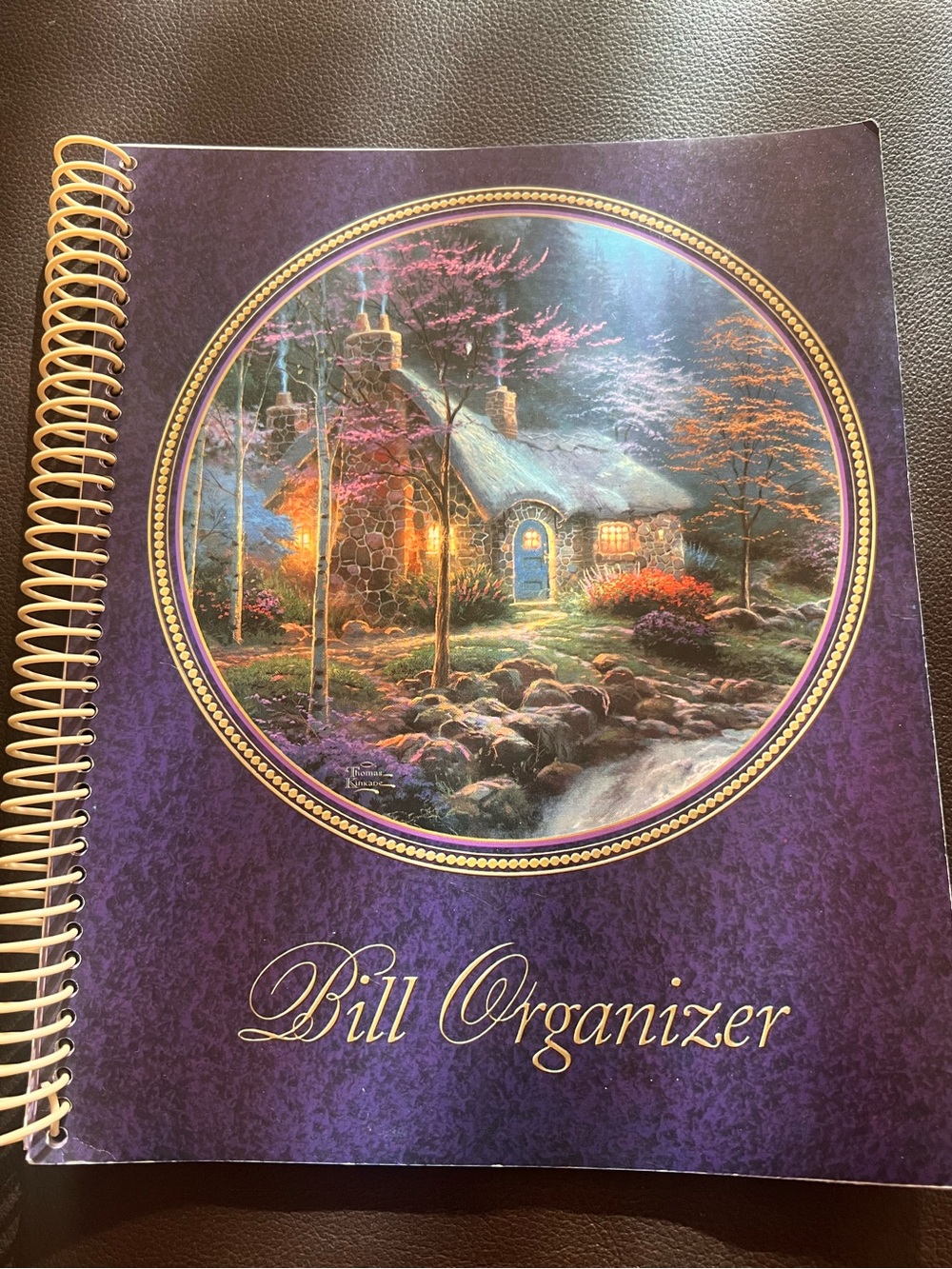 Thomas Kinkade 12 Month Spiral Bill Organizer - Purple with Cottage Artwork